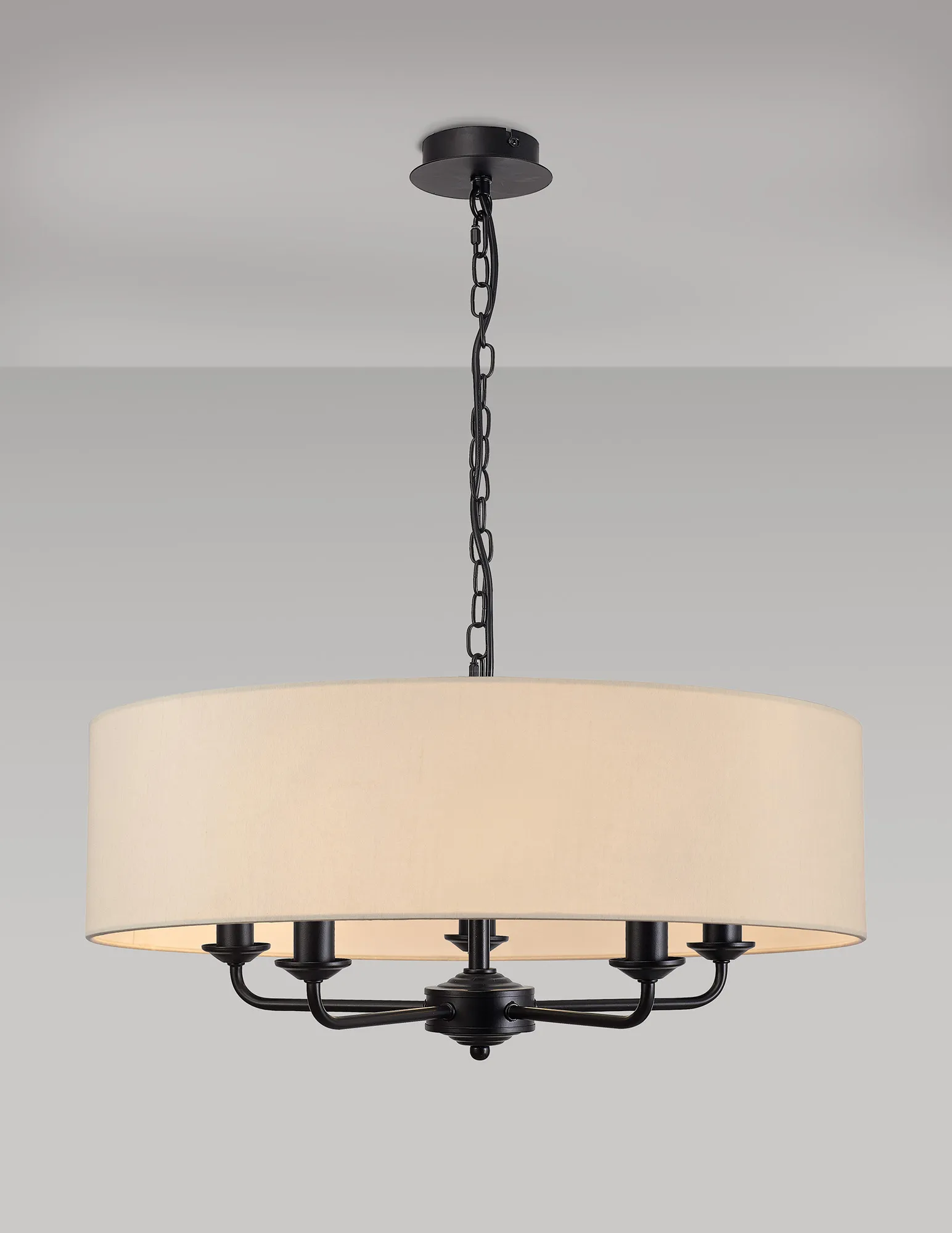 Banyan 60cm 5 Light Pendant Matt Black, Ivory Pearl DK1017  Deco Banyan MB IV